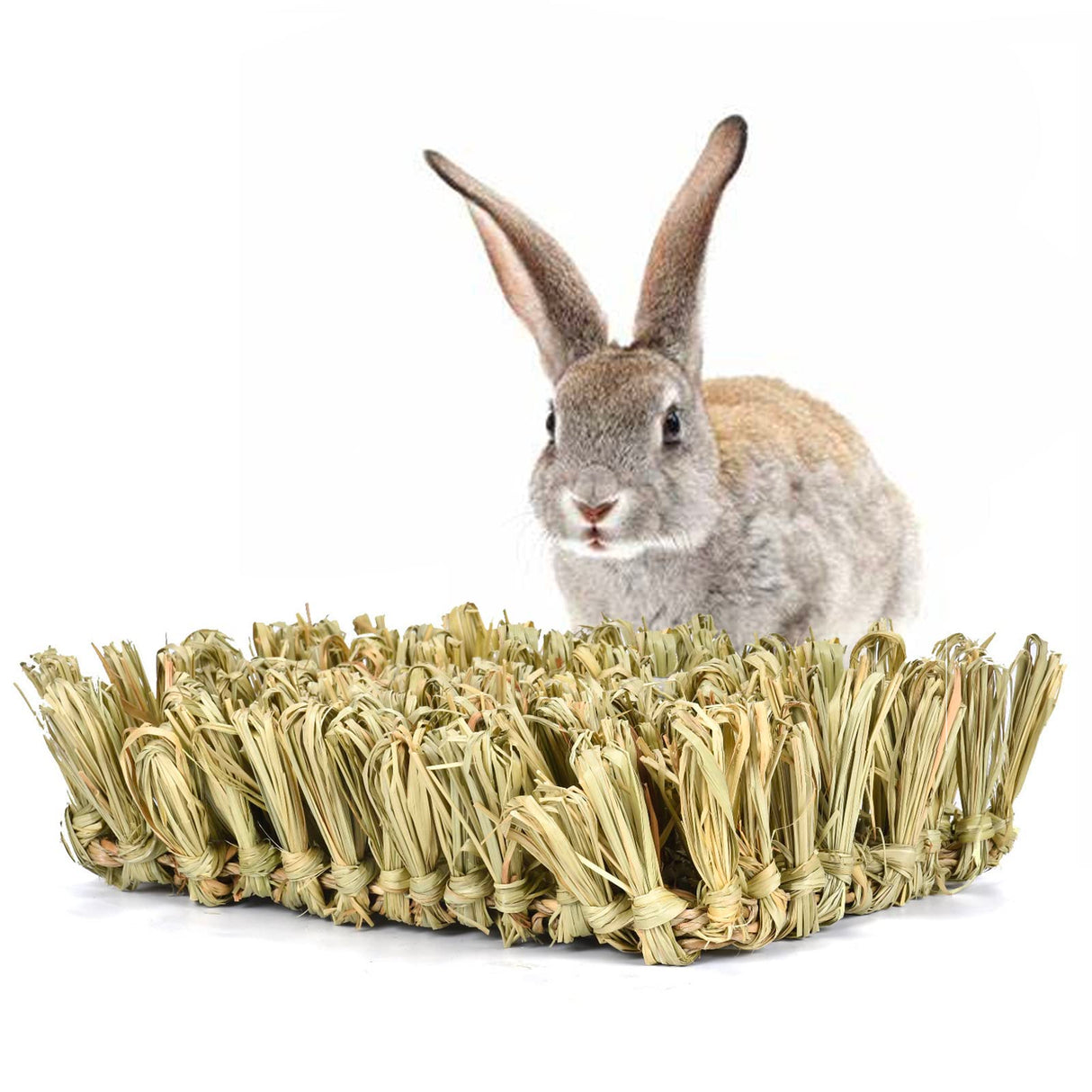 Hamiledyi Rabbit Grass Bed Bunny Natural Straw Woven Mat Guinea Pig Hay Mat Chew Mat for Rabbit Guinea Pig Chinchilla Squirrel Hedgehog(10.6x7.5x3.5inches)