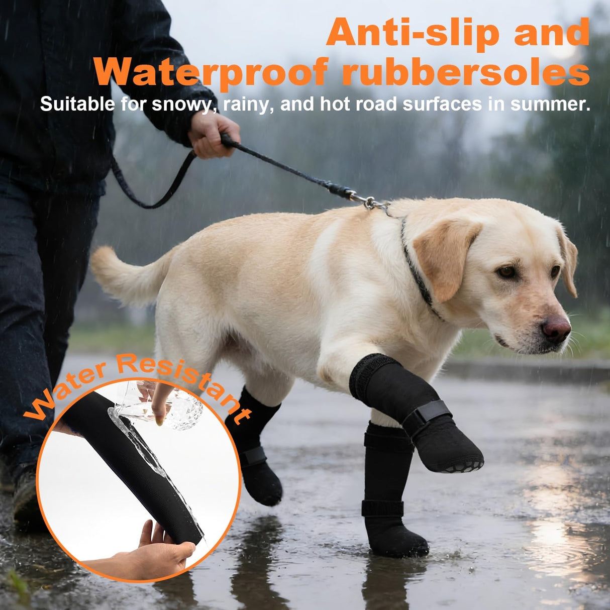 yrenoer Dog Socks 4-Pack Waterproof, Wear-Resistant, Non-Slip, Prevent Licking Paws, with Adjustable Straps to Prevent Slipping Off, Suitable for Wooden Floors, for Indoor and Outdoor Use (Black, L)
