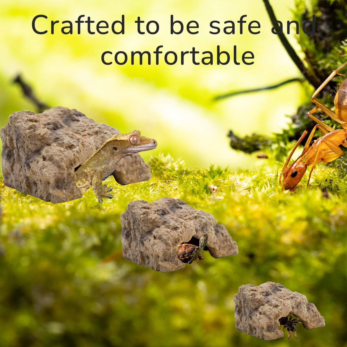 Repticircle Reptile Hide for Leopard Gecko, Bearded Dragon, Ball Python & Tortoise – Terrarium Habitat Décor, Snake & Lizard Hideout(Resin, Large)
