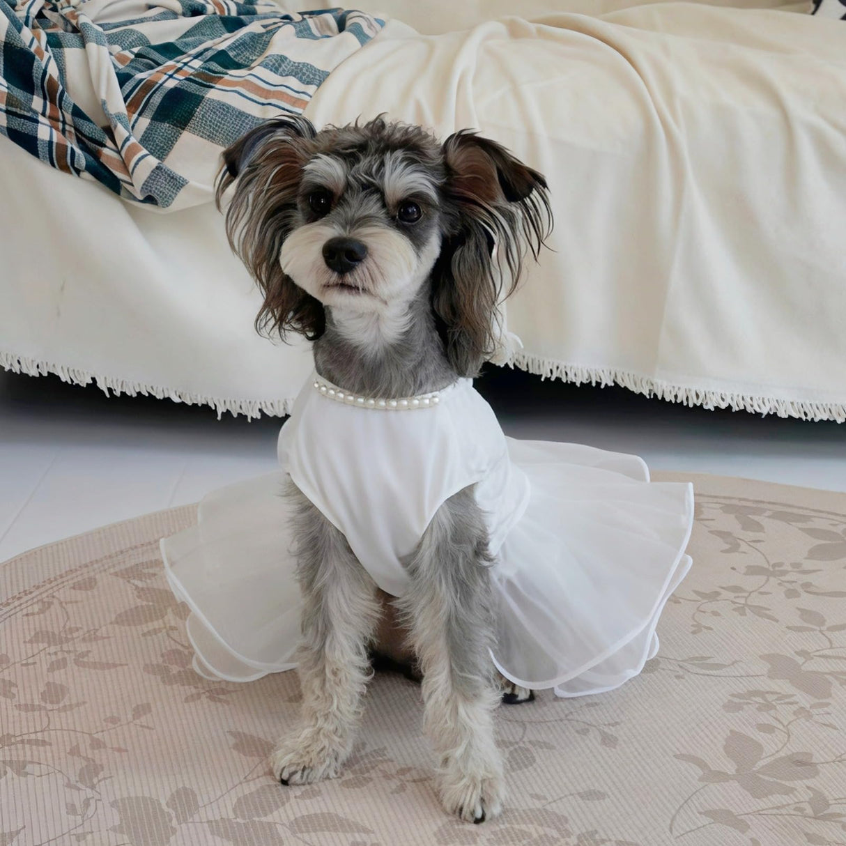 ASENKU Dog Dress, Dog Wedding Dress, Pet Lace Princess Dress with Bows for Wedding Birthday Party, Puppy Formal Apparel with Pearl Necklace for Medium Large Dogs (White, Large)