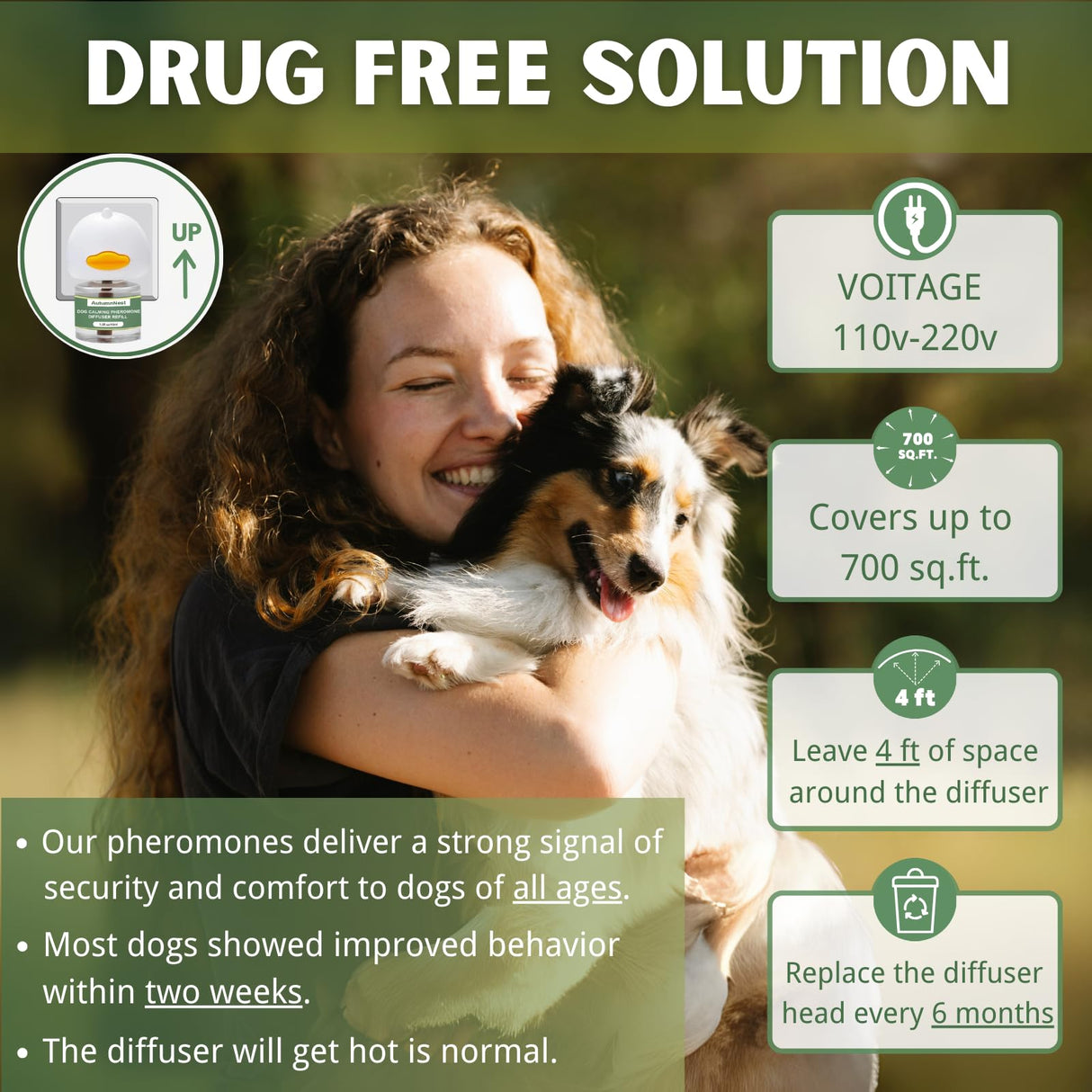 8-in-1 Calming Diffuser for Dog – Pheromone-Based Dog Anxiety Relief, 2 Plug-Ins & 6 Refills for 180-Day Stress Support – Helps Promote Calm Behavior, Safe & Non-Toxic, Anxiety Relief for Dogs