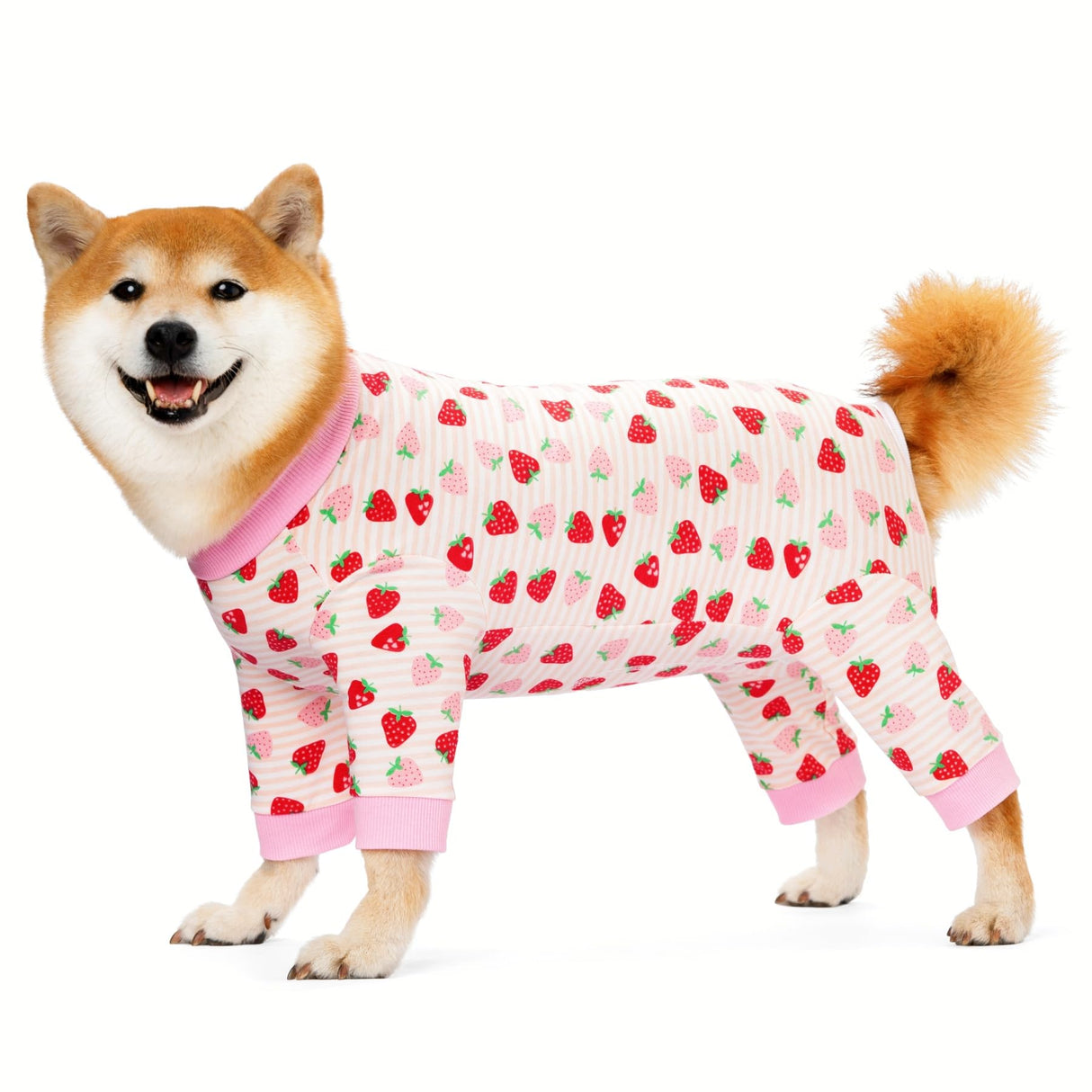 Pupsooft Recovery Suit for Dogs Full Zipper, Four-Legged Onesie Dog Recovery Suit After Surgery Cute Soft Bodysuit Cone Alternative Male Female Neuter Anti Licking Wounds (Pink Strawberry, Large)