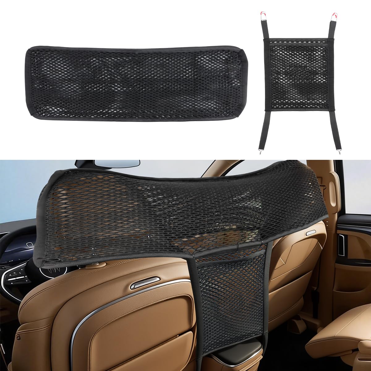 LITTOU Car Dog Barrier Net Car Mesh Organizer Back Seat Divider for Dog Easy Install 2 Pieces (for Split Seats)