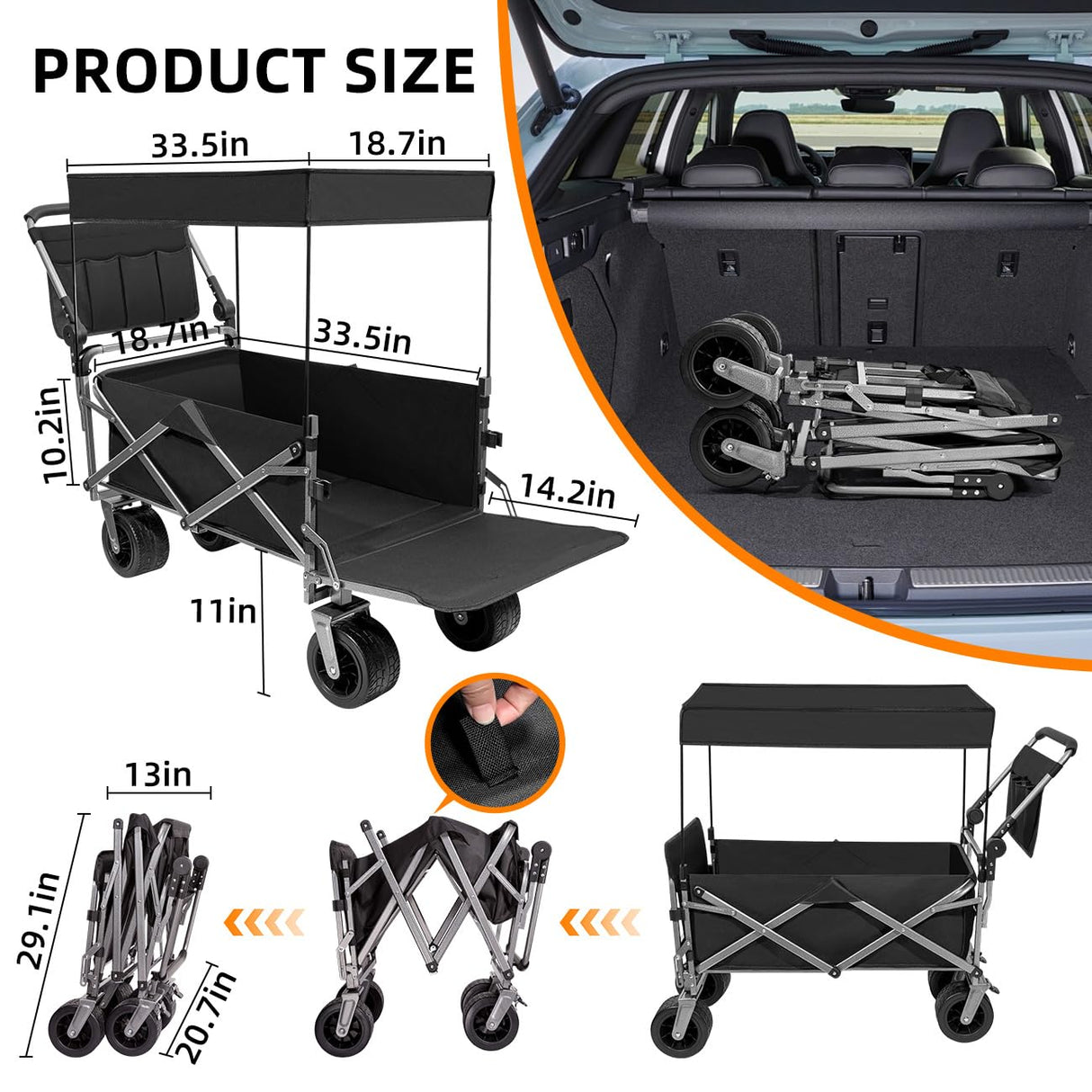 MAXFUT Large Dog Stroller for Large Medium Dogs,Older Dog Wagon Cart with Tailgate,Foldable Pet Strollers with Removable Canopy(Black with Sunshade)