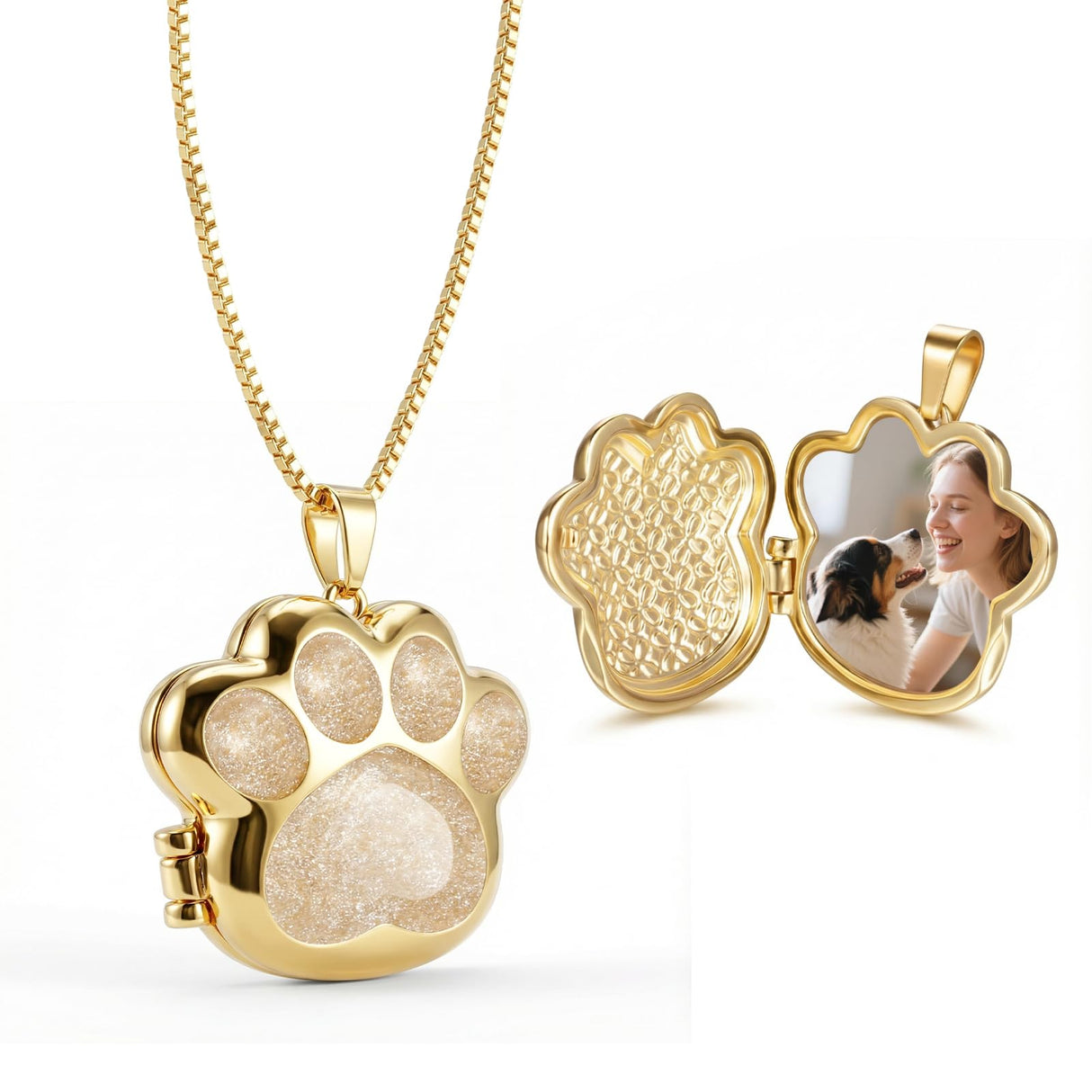 KAGREC Customize Pet Paw Print Locket Necklace for Women Men Personalize Paw Memorial Necklace for Dog Cat Pet for Memorial Gift-Gold White