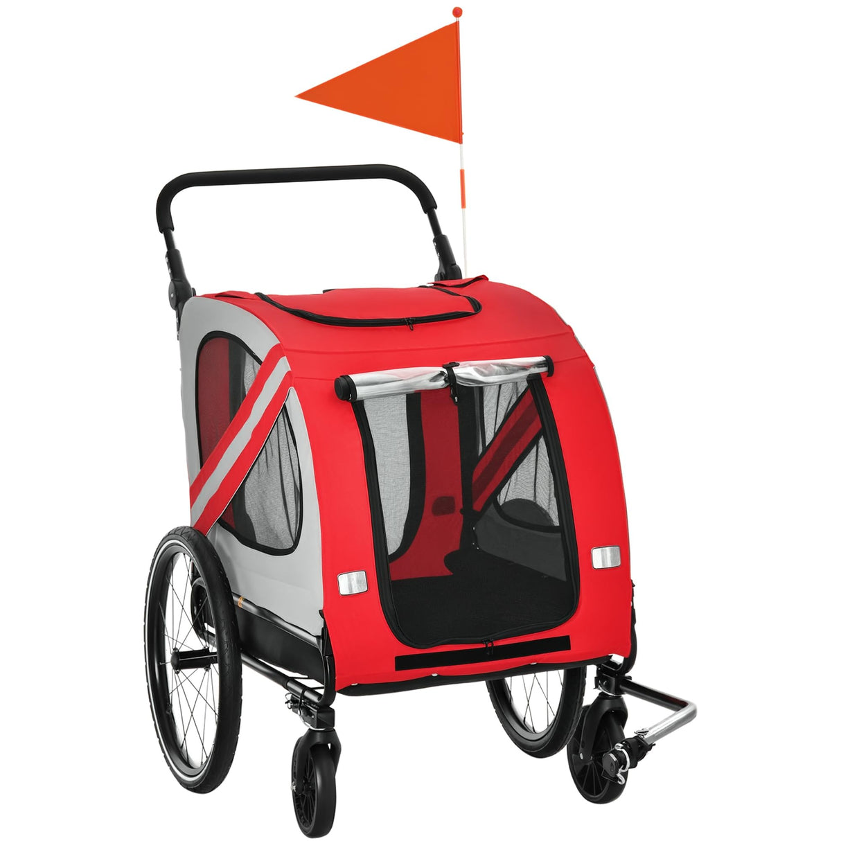 Aosom 2-in-1 Pet Bike Trailer for Small Medium Dogs, Road-Visibility Dog Stroller Bicycle Carrier, Weather-Strong Bike Wagon Trailer Sidecar Attachment, Red