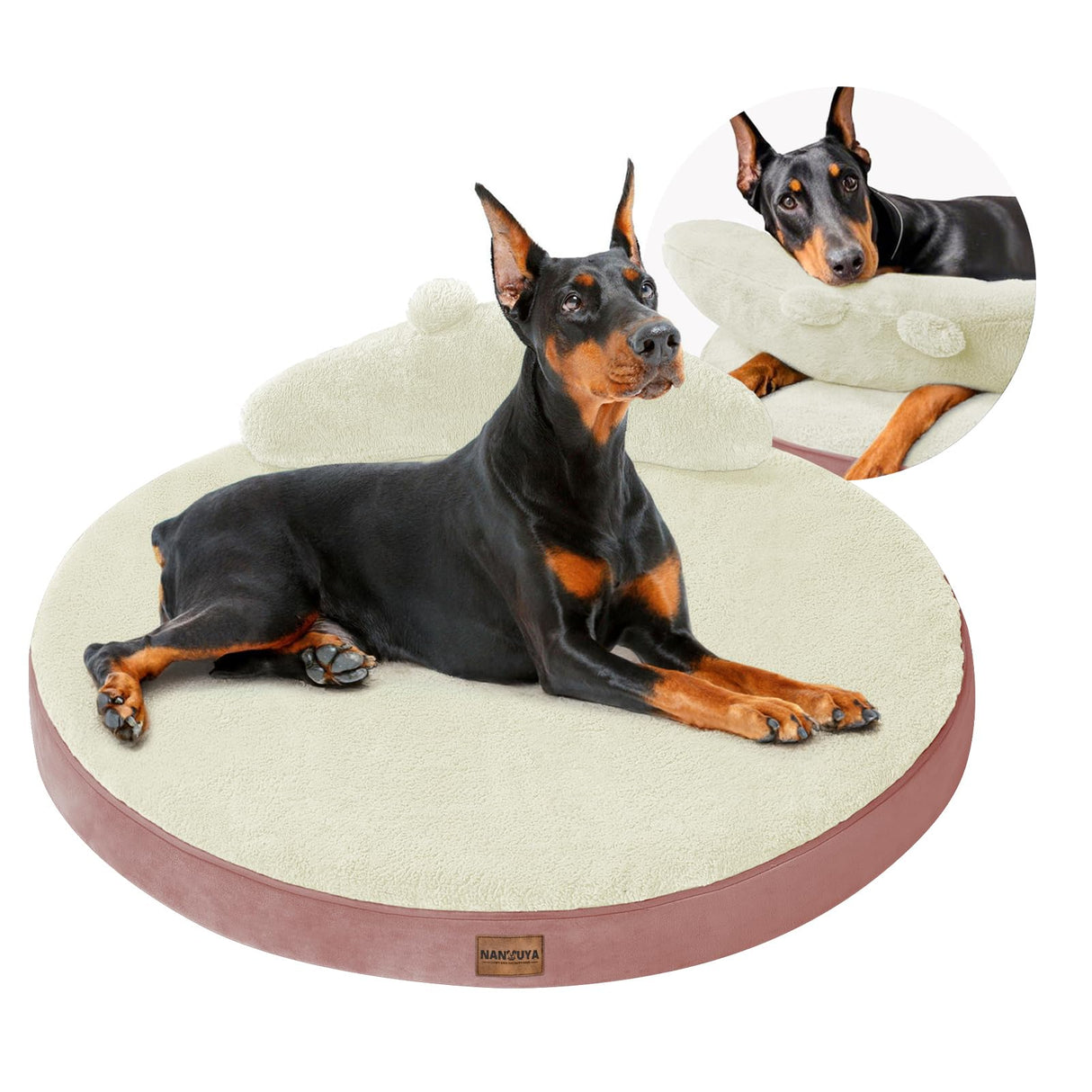 Large Dog Bed Orthopedic Dog Beds for Jumbo Large Dogs with Washable Removable Cover Waterproof Pet Beds with Pillow-Beige and Pink