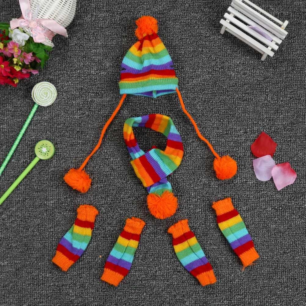 POPETPOP Towel Set Knitted Winter Dog Scarf Hat Set - Winter Warm Caps Neck Warmer Dog Costumes Knitted Scarf Hat Leg Warmers Striped Leggings for Small Dogs Puppy Towel s