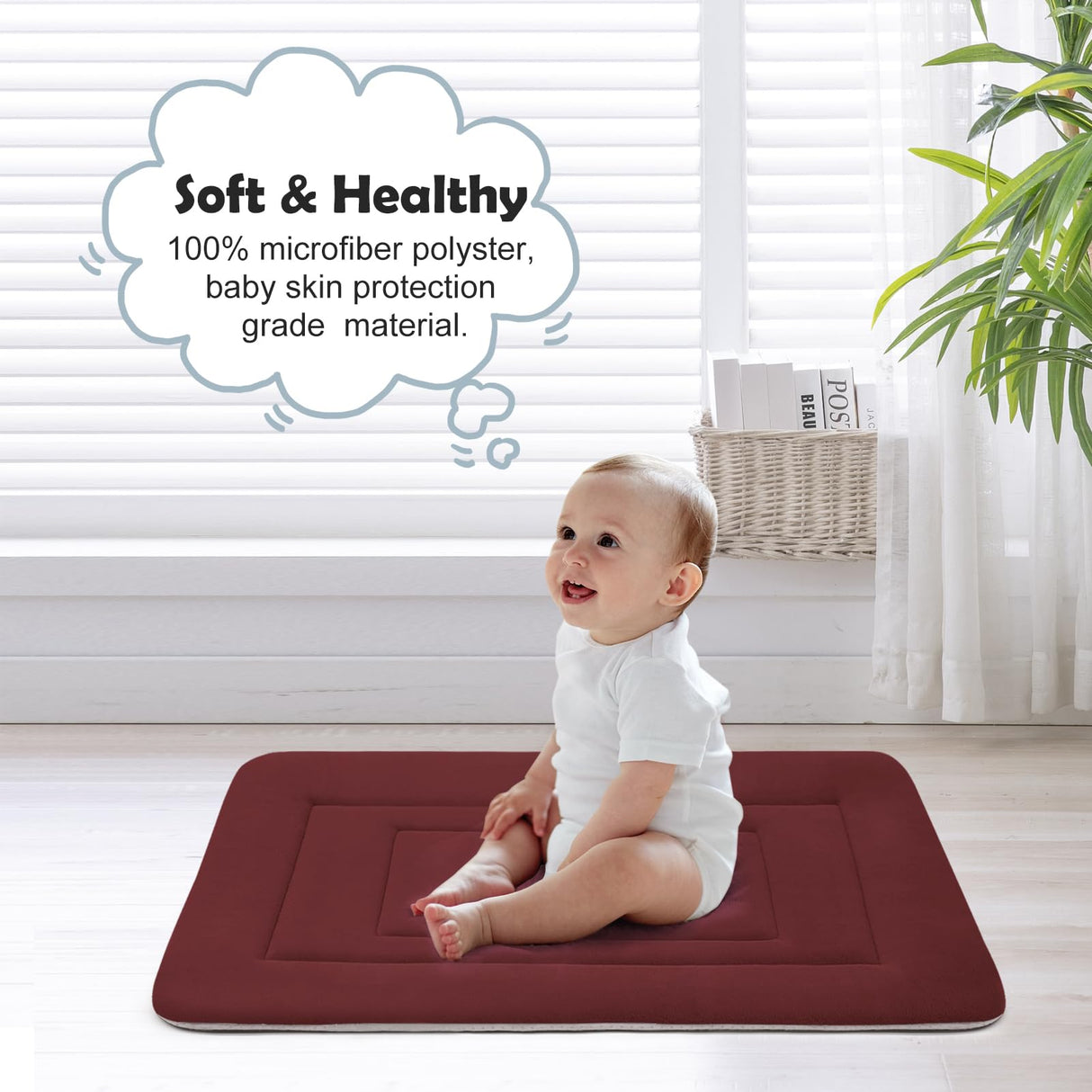 JoicyCo Dog Bed Soft Dog Crate Bed Pad Mat, 48 in Non Slip Bottom Washable Beds for Extra Large Dogs, Pet Bed Mattress Kennel Pad, Dark Red