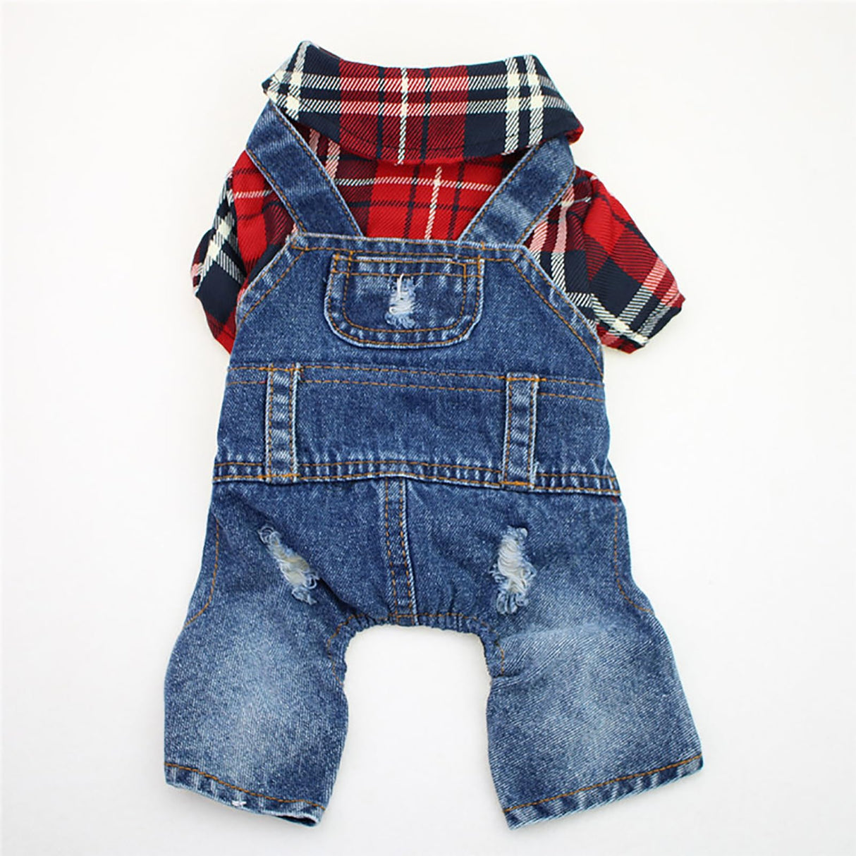 Dog Stylish Plaid Denim Jumpsuit Classic Pet Winter Dog Jeans Clothes Puppy One-Piece Bib Overalls Small Dogs Boy Girl Outfit Yorkies Chihuahua Cat Cute Shirts Holiday Costume (Blue Plaid,XL)