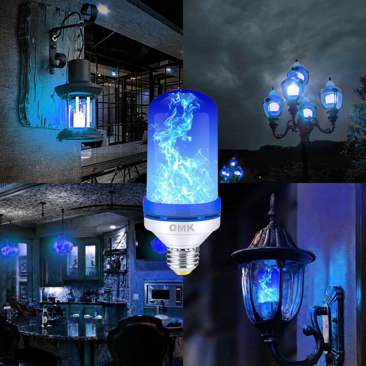 OMK - Blue Flame Christmas Decor LED Flame Effect Light Bulbs - Newest Upgraded 4 Modes Fire Simulated Lamps - Christmas Gifts, Party, Indoor/Outdoor Decoration Lights (Blue 2)