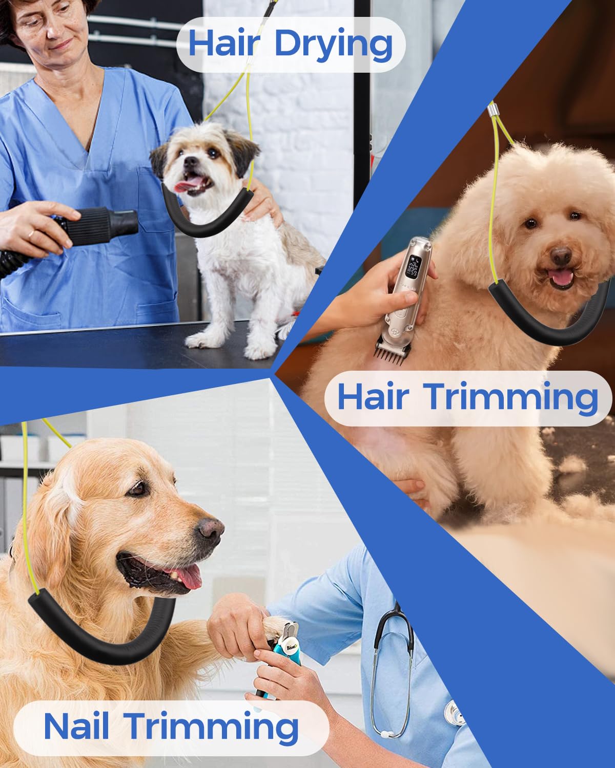 Extendable Dog Grooming Arm with Hammock, Adjustable Height 27"-42", Adjustable Widht 20"-23", Dog Grooming Table Arm with Clamp and No-Sit Holder, Heavy Duty for Small & Medium Dogs