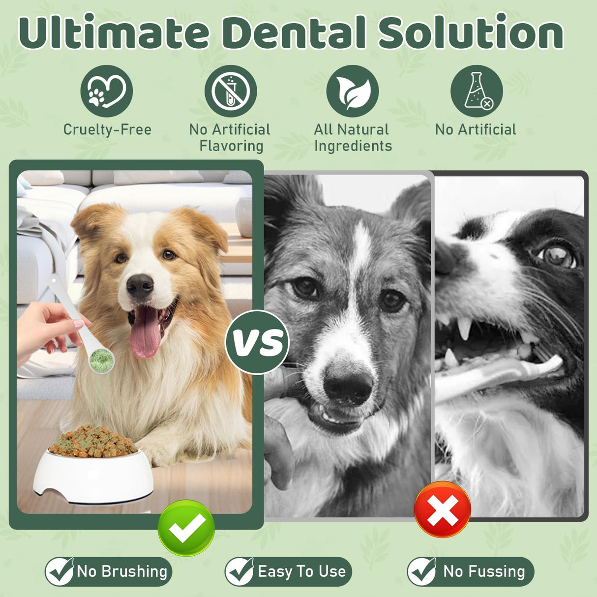 Dog Dental Powder, Dog Teeth Cleaning Powder, Dog Dental Care, Targets Tartar & Bad Breath Dog Teeth Cleaning, Green