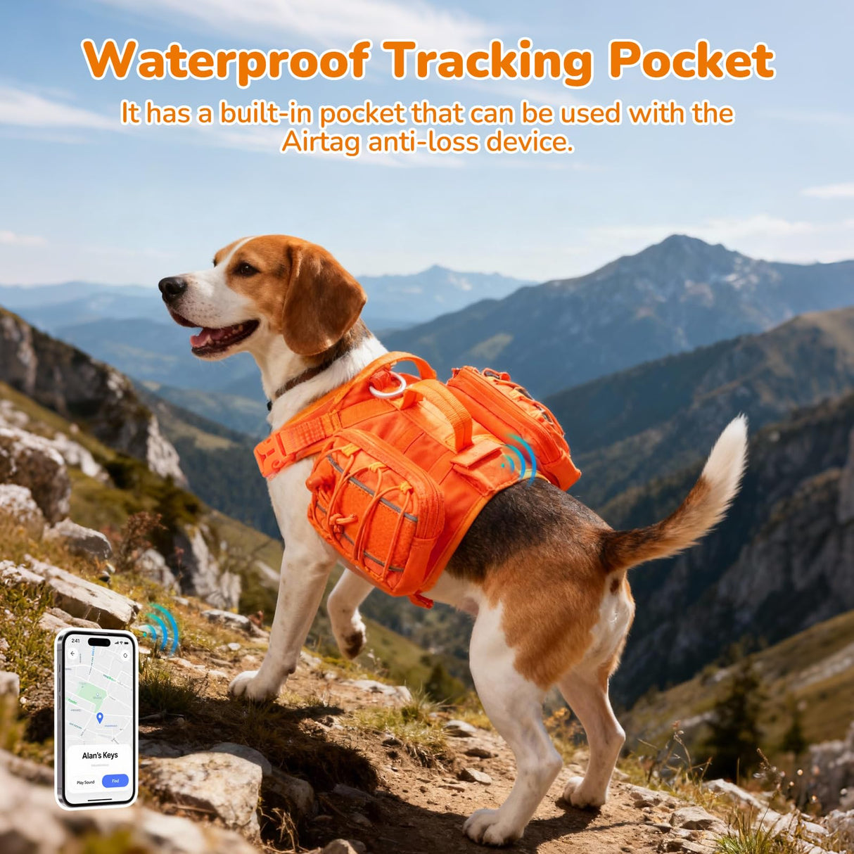 AOKOWN Medium Dog Harness Backpack, No Pull Adjustable Dog Vest with Handle & Leash Ring, Lightweight Dog Backpack with Side Pockets for Walking, Training & Day Hikes, Orange, M