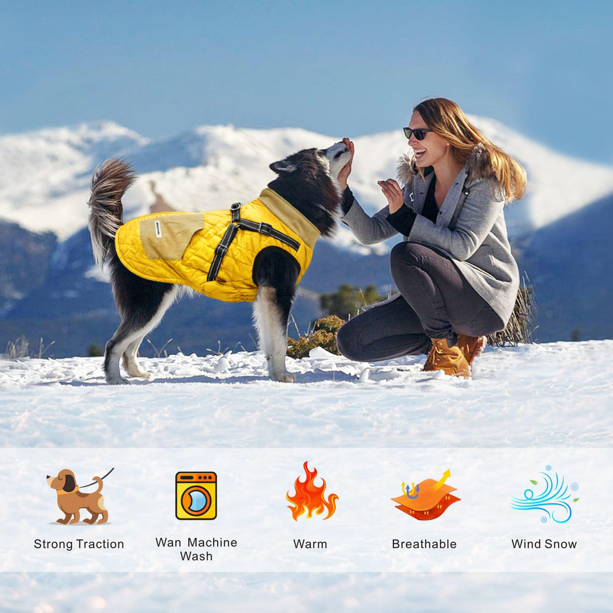 Mosucoirl Warm Dog Coats Pet Clothes, Waterproof Dogs Jacket Reflective Pet Outfits Winter Dog Cold Weather Coat Cozy Snow Jackets Vest for Small Medium Large Dogs Puppy Doggie