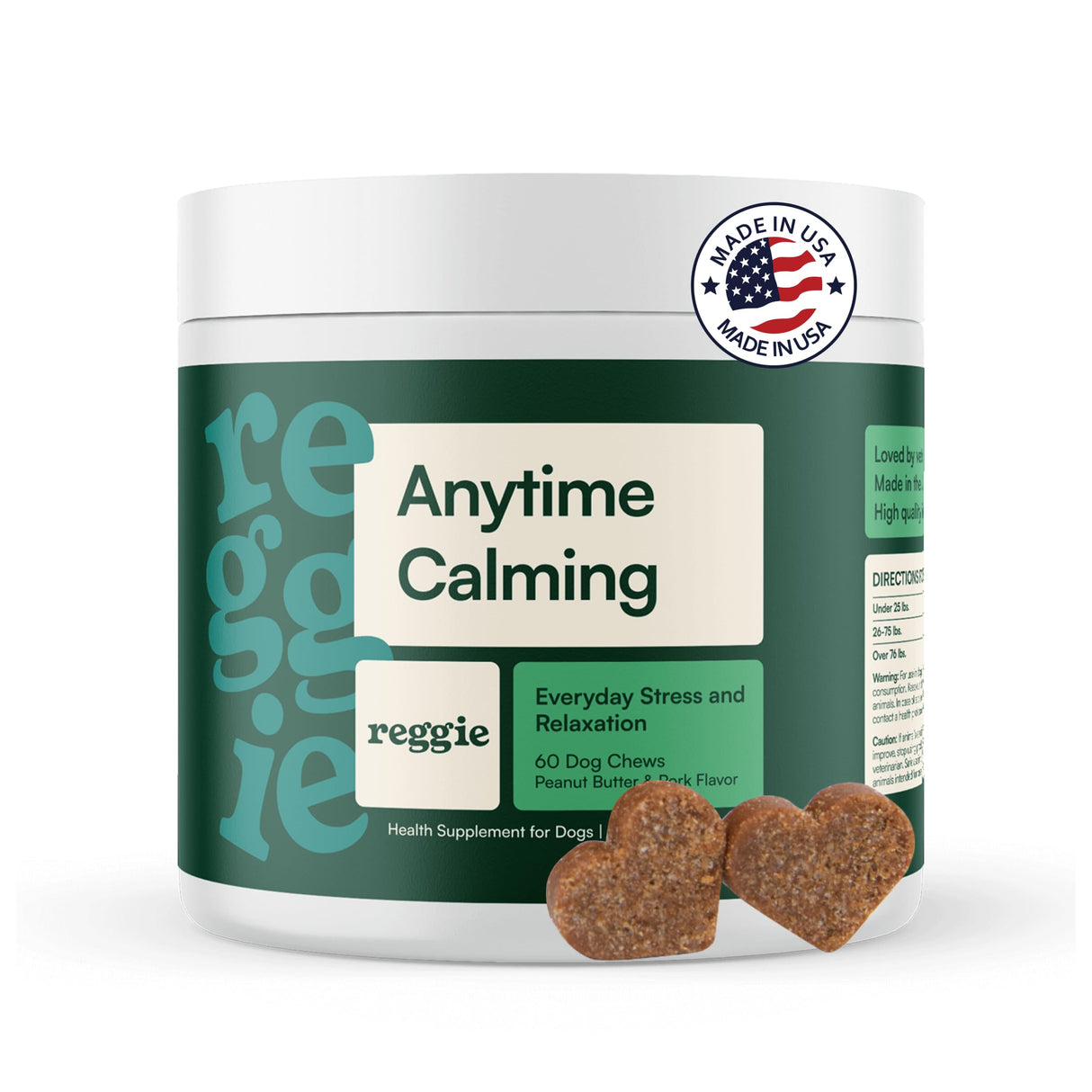 Reggie Anytime Calming Chews for Dogs | Natural Anxiety Relief with L-Theanine & Magnolia Barks | Calming Dog Treats for Separation Anxiety, Thunderstorms, Travel & Stress | 60 Soft Chews