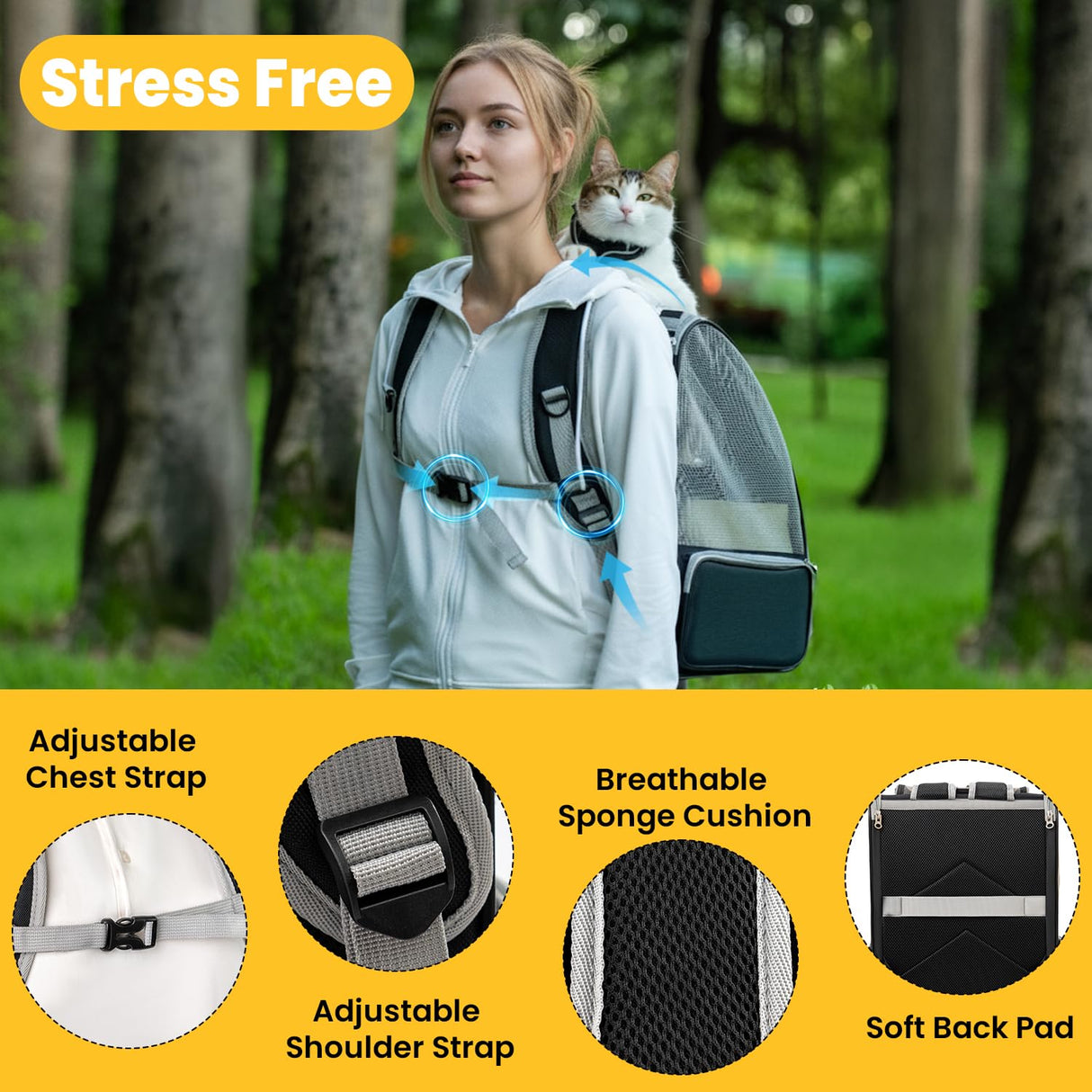 Conlun Cat Backpack Carrier for Small Dogs and Cats Fit Up to 15 Lbs,Small Dog Backpack, Foldable with 3-Side Mesh Windows, Pet Carrier for Travel & Hiking Friendly,Gray
