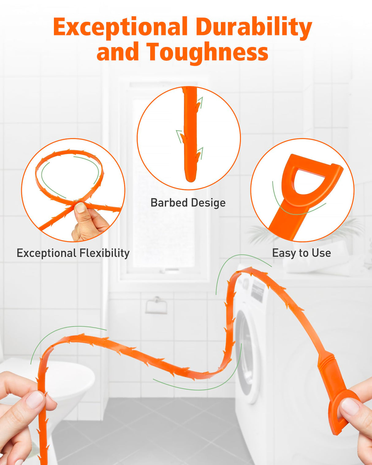 DrSnake Drain Clog Remover, 25-Inch Drain Hair Removal Tool, Drain Hair Remover Plumbing Snake, Drain Cleaner Hair Clog Remover, Shower Drain Hair Catcher, Easy & Quik to Use on Most Drains - 6 Pack