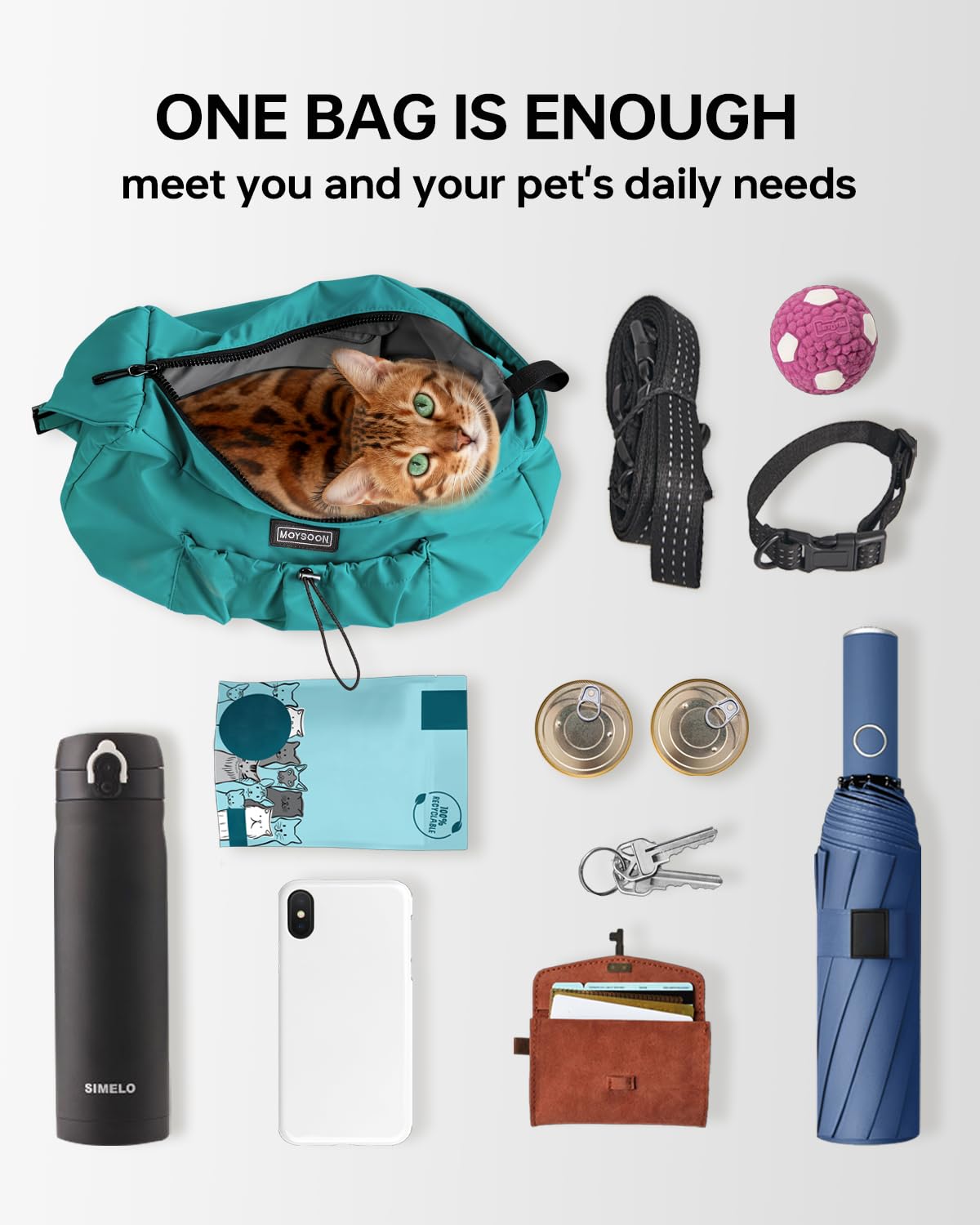 Puppy Sling Carrier for Small Dog-Widened and Thickened Shoulder Strap with Storage Pocket, Adjustable Hands-Free Small Dog Carrier Sling for Outdoor, Cat & Dog Sling Carrier 7-15 lbs,(Peacock Blue).