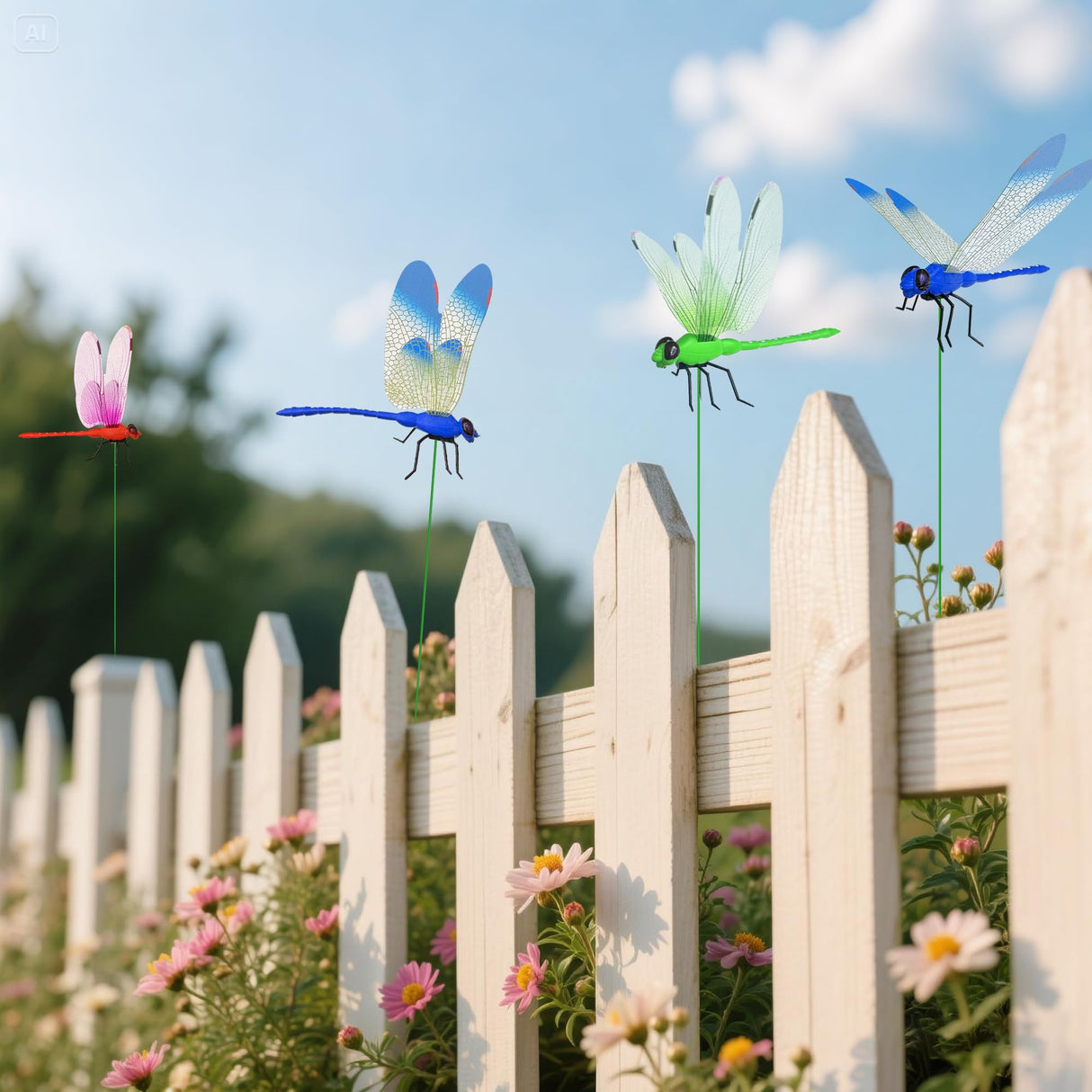 Siunoh Dragonfly Clip Bug Repe Llent - 3D Fake Dragon Fly Clips Garden Decor Stakes Hat Clips, Deer and Horse Humming Bird Fly Deterrent for Indoor/Outdoor Garden(10 Pack)