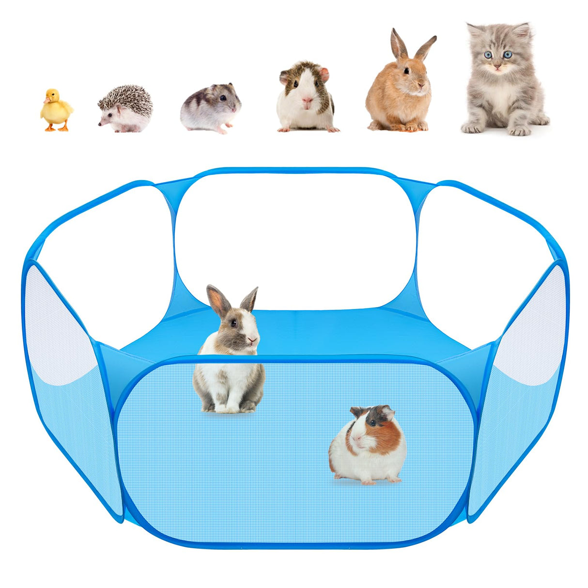 Amakunft Small Animal Playpen, Pop-Up Portable Play Yard for Guinea Pigs, Rabbits, Hamsters, Hedgehogs, Foldable Exercise Fence with Breathable Mesh for Indoor Outdoor Use