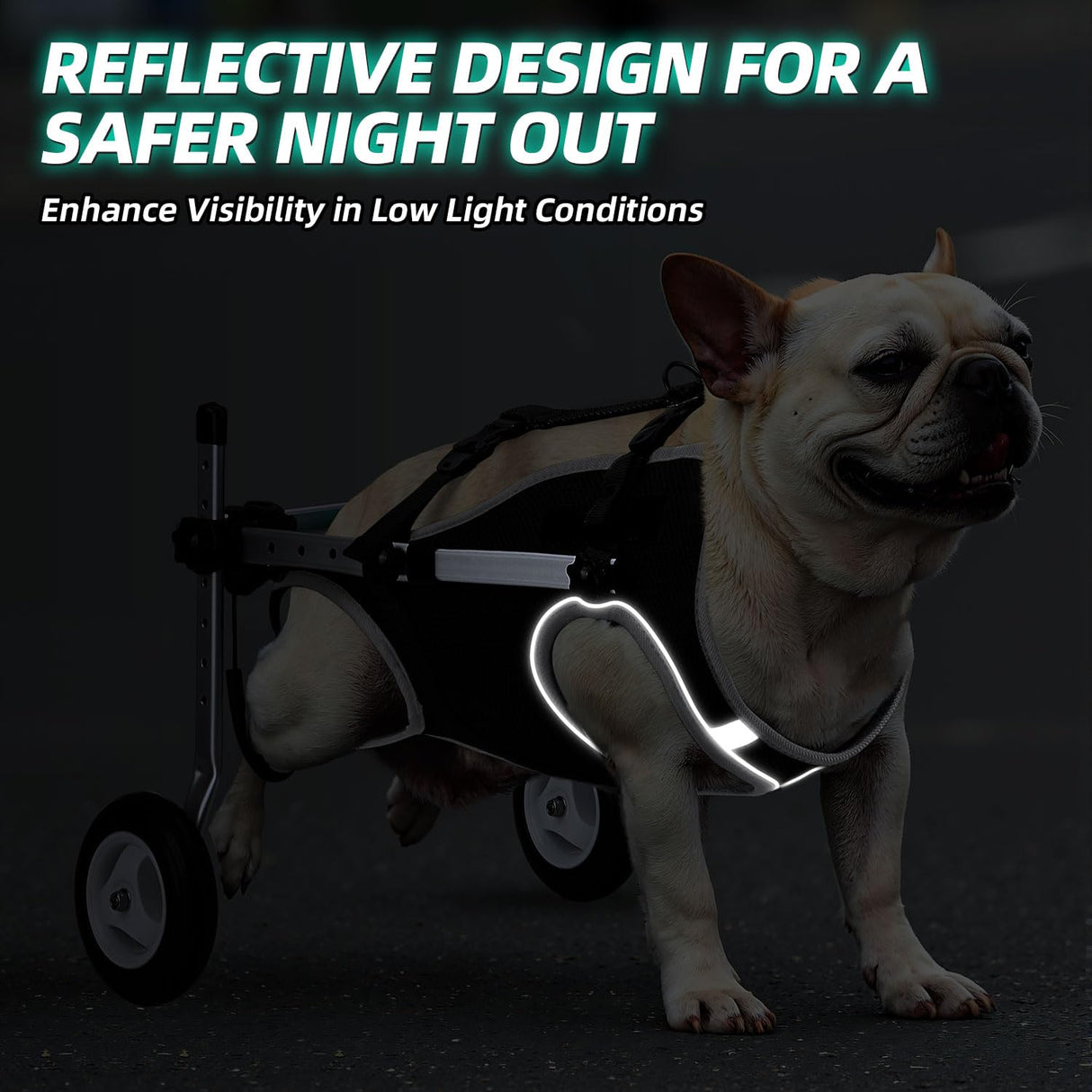 Nasjac Dog Wheelchair for Back Legs - Lightweight Portable Wheelchair with Reflective Stripes, Adjustable Pet Wheelchair Cart for Senior, Arthritis, Paralyzed, Injured, or Disabled Dogs (Black, S)