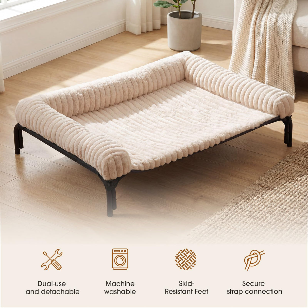 Czpalo Elevated Dog Bed with Removable Bolster Cushion Mat, Raised Pet Cot for Large Sized Dogs with Breathable & Washable Mesh, Indoor & Outdoor Pet Hammock with Skid-Resistant Feet.
