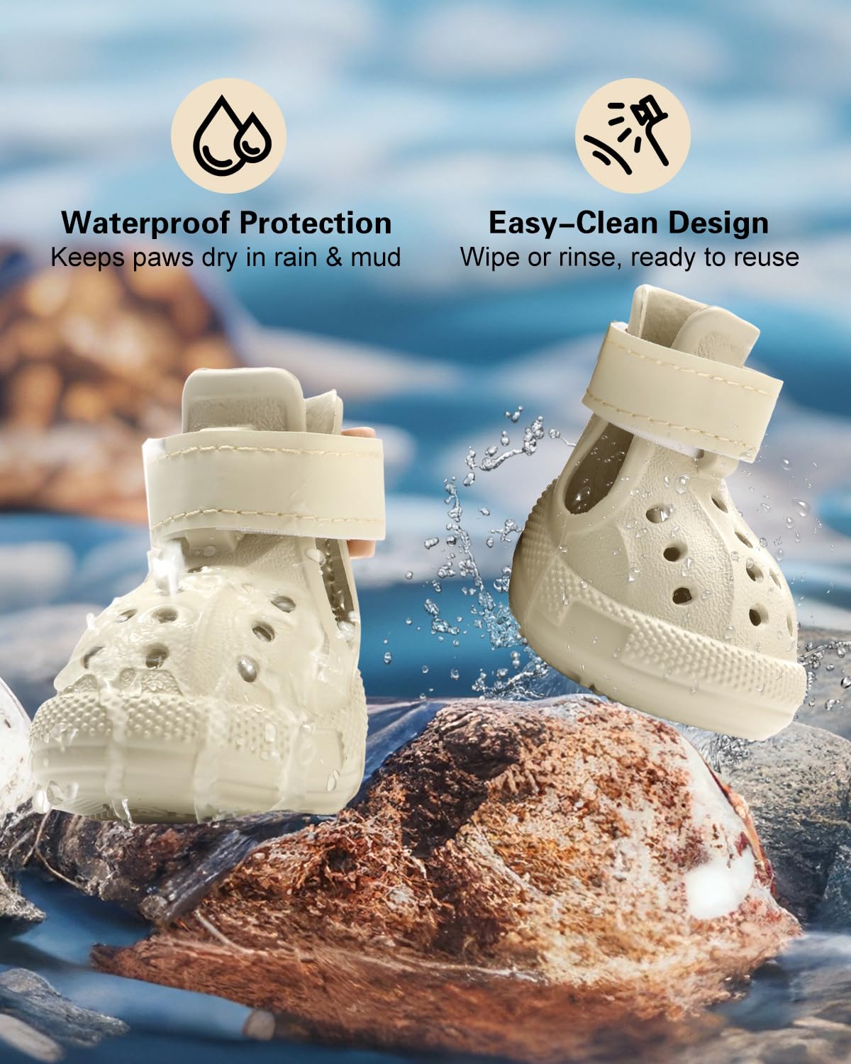 FDIDY Dog Boots for Hot Pavement & Snow – Waterproof Non-Slip Dog Shoes with Reflective Straps, Adjustable Easy-On Pet Booties for Small Medium Large Dogs, Outdoor Paw Protection, 4Pcs