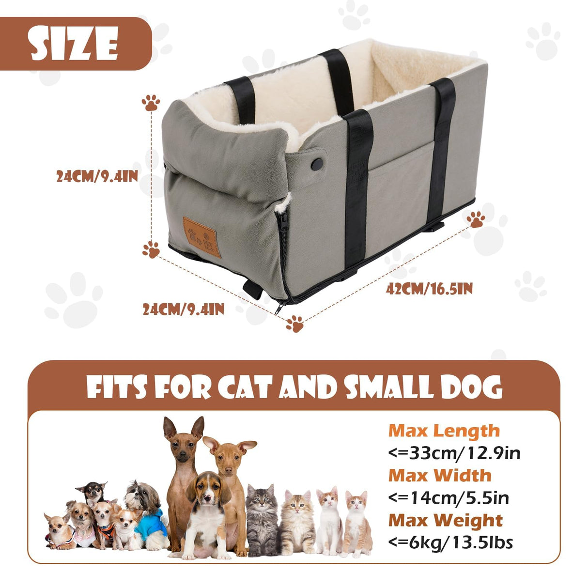 Dog Car Seat for Small Dogs Cats, Pet Travel Car Seat, Middle Console Dog Booster Box, Detachable Washable Center Console Pet Siting Armrest Booster for Puppy Cats Pets Up to 13.5lbs