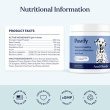 Load image into Gallery viewer, Pawfy Anal Gland Chews for Dogs with Peanut Butter | Dog Probiotics – Helps with Constipation, Digestive Health, and Gas Relief | Promotes Healthy Poops & Comfort - 30 Dog Supplements