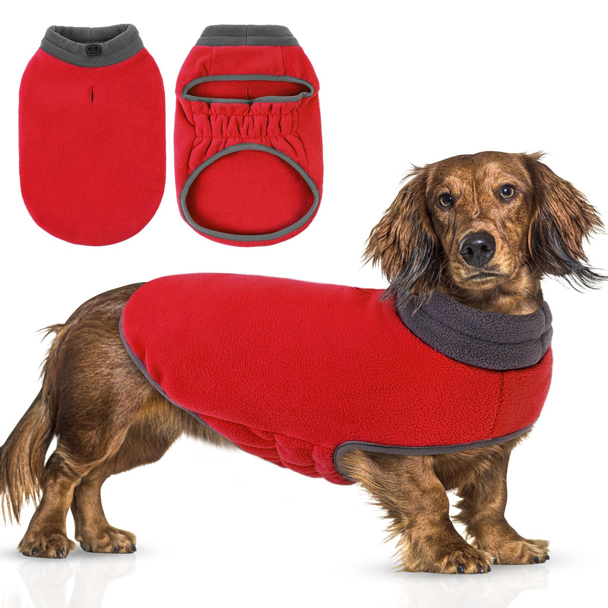 Queenmore Dog Sweater,Soft Fleece Vest Pullover Dogs Jacket with Elastic Stretchable,Warm Winter Dog Coats Cold Weather Doggy Dachshund Sweaters for Small Dogs Cats Boy or Girl (Red, L)