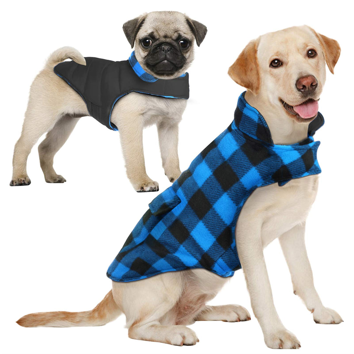 AOFITEE Dog Coat Plaid Dog Winter Coat for Large Dogs, Warm Dogs Jacket Christmas Sweater, Waterproof Pet Puffer Jacket, Reversible Pet Cold Weather Coats for Small Medium Large Pets, Blue XL