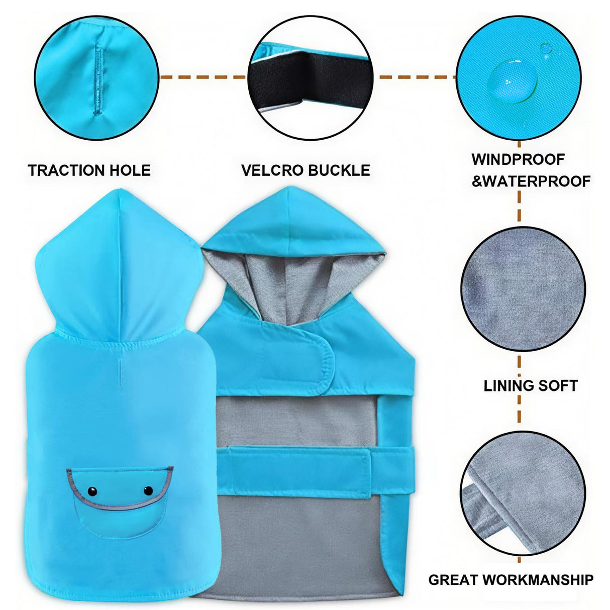 BECNBEAU Dog Raincoat Dogs Rain Jacket Reflective Winter Warm Lined Poncho Rainwear Waterproof Pet Clothes Pocket Hooded Leash Hole Adjustable Small Medium Dogs,Blue,XL,Back Length 14.9 Inch
