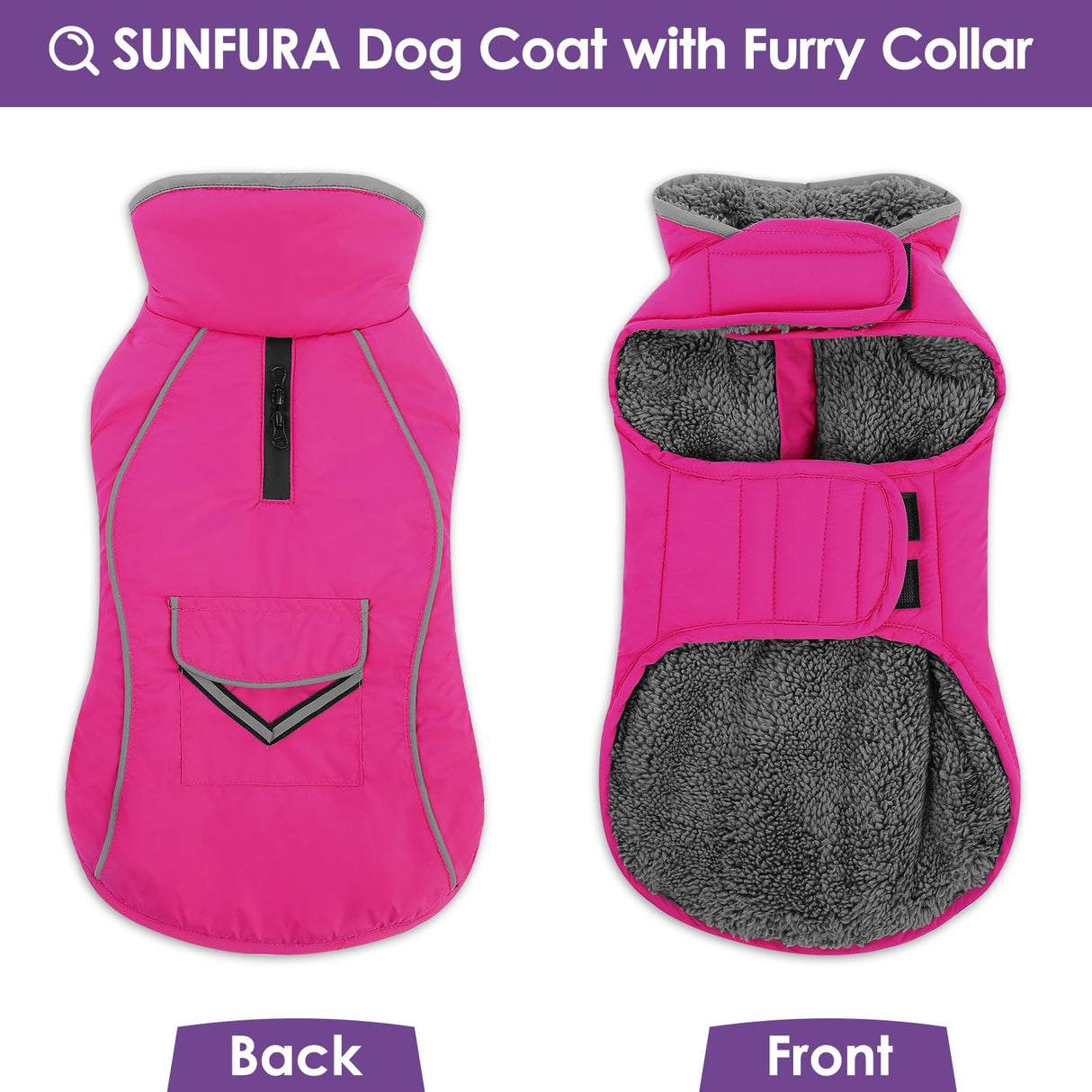 SUNFURA Dog Winter Coat, Medium Dog Coat Jacket with Fleece Lining for Cold Weather, Warm Puffer Jacket Turtleneck Snowsuit with Leash Hole for Jack Russel, Boston Terrier, Hot Pink M