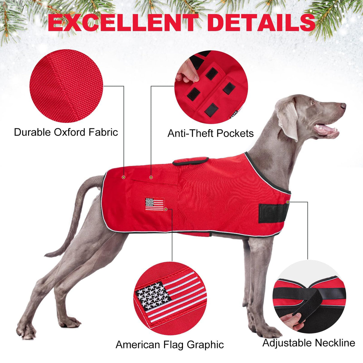 BEAUTYZOO Dog Winter Coat for Large Dogs Waterproof, Warm Reflective Great Dane Oxford Canvas Jacket, Fleece Dog Cold Weather Coats Windproof for Female Male Dogs, Red L