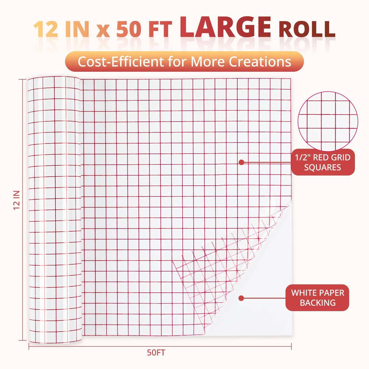 YRYM HT Clear Vinyl Transfer Paper Tape Roll-12 x 50 FT w/Alignment Grid Application Tape for Silhouette Cameo, Adhesive Vinyl for Decals, Signs, Windows, Stickers