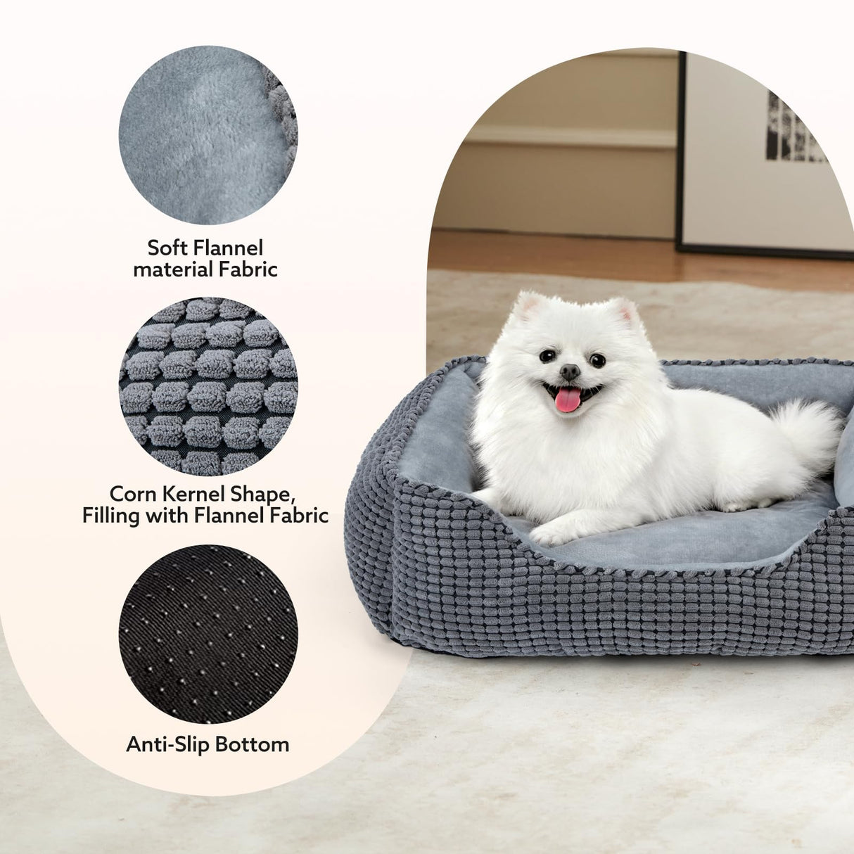MIXJOY Dog Bed for Large Medium Small Dogs, Rectangle Washable Sleeping Puppy Bed, Soft Calming Cat Beds for Indoor Cats, Orthopedic Pet Sofa Bed, Anti-Slip Bottom with Multiple Size (20'', Grey)