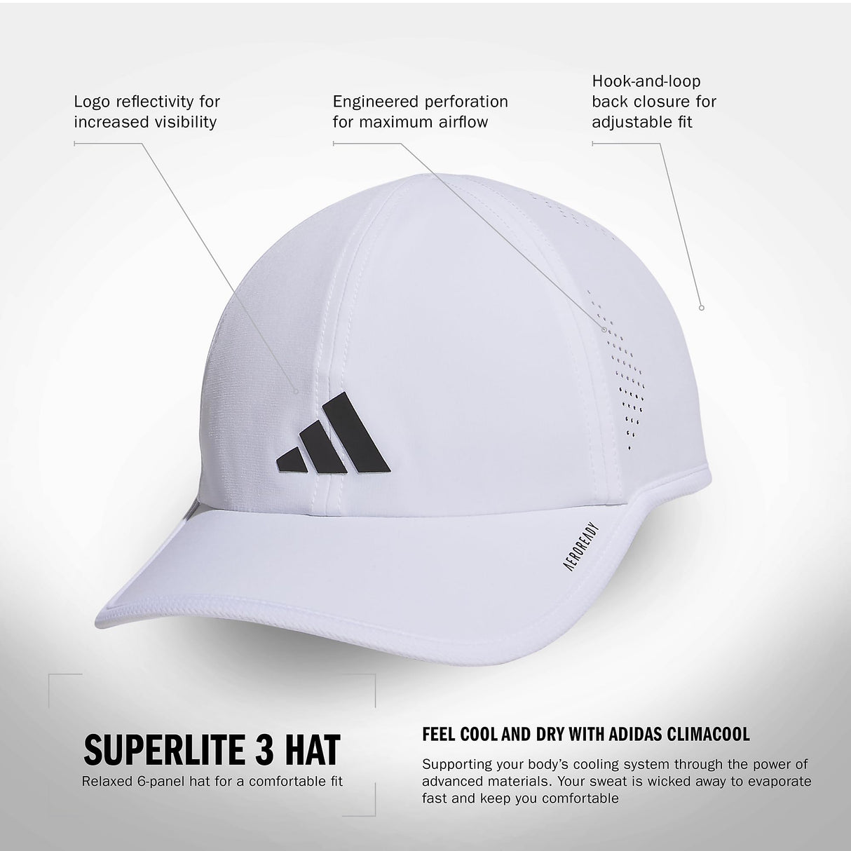 adidas Men's Superlite Hat – Lightweight Moisture-Wicking Cap for Workout and Training, White/Black/3, OSFA