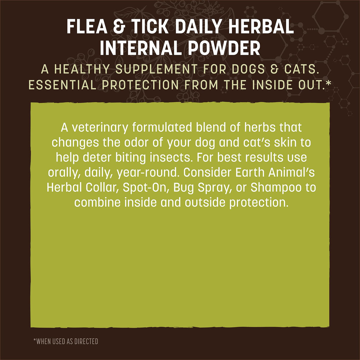 Earth Animal Apothecary Natural Flea & Tick - Daily Internal Herbal Powder Supplement for Dogs & Cats - 8 oz