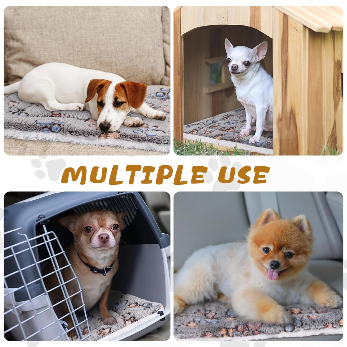 Tuanse 4 Pack Ultra Soft Dog Cat Bed Mat Small Animal Guinea Pig Bed with Cute Print Reversible Fleece Dog Crate Kennel Pad Cozy Washable Thickened Hamster Pet Beds Mat(21 x14 Inches,Light Gray)