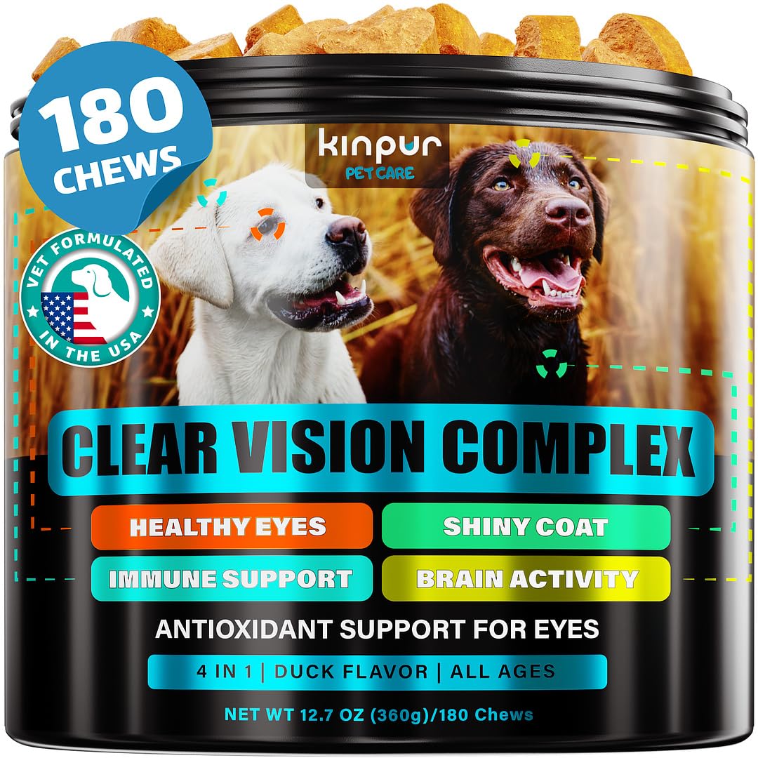Eye Vitamins for Dog Eye Health & Tear Stains - Clear Vision Soft Chews for Dog Eye Care & Immune Support with Lutein, Lycopene, Vitamin C, Carrot, Fish Oil for All Breeds and Ages - 180ct