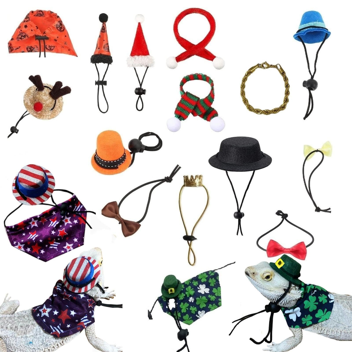 18Pcs Bearded Dragon Festival Costumes, Lizard Hats Clothes at Birthday Halloween Christmas, Festive Costume Accessories Set for Gecko Chameleon Iguana Hamster Ferret Reptile (Boy Set/18 Pcs)