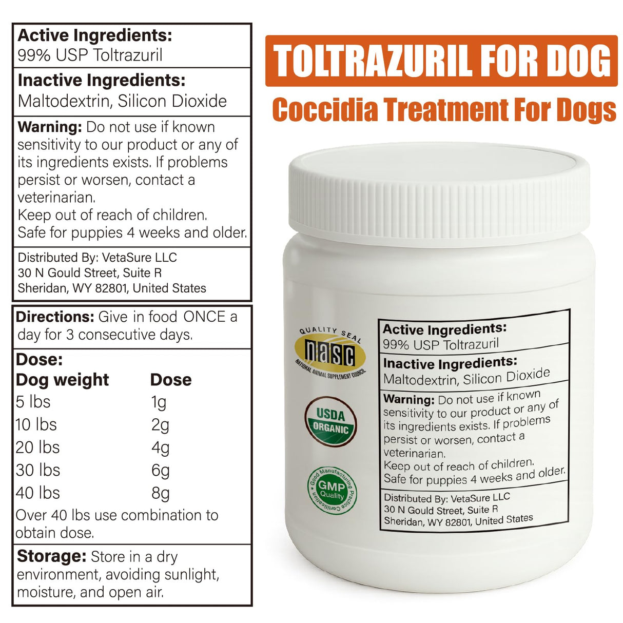 Toltrazuril 5.0% for Cats and Dogs for Giarci, 100g Powder Formula for Non-Food Chain Animals