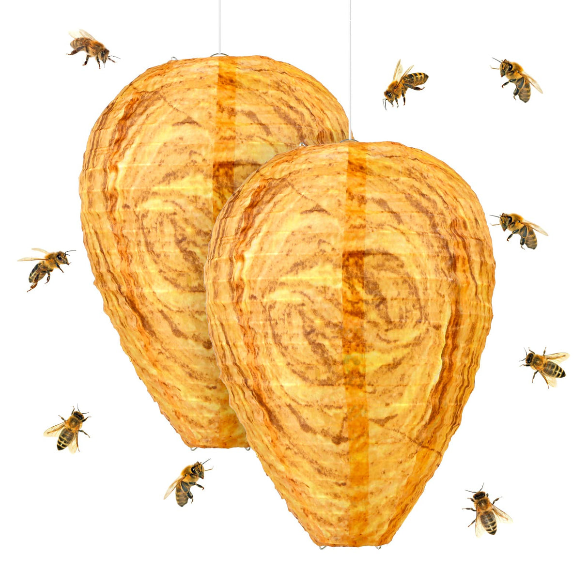 GWHOLE 2 Pack Fake Wasp Nest Decoy Hanging Fake Wasp Hornets Yellow Jackets Nest for Garden Outdoor