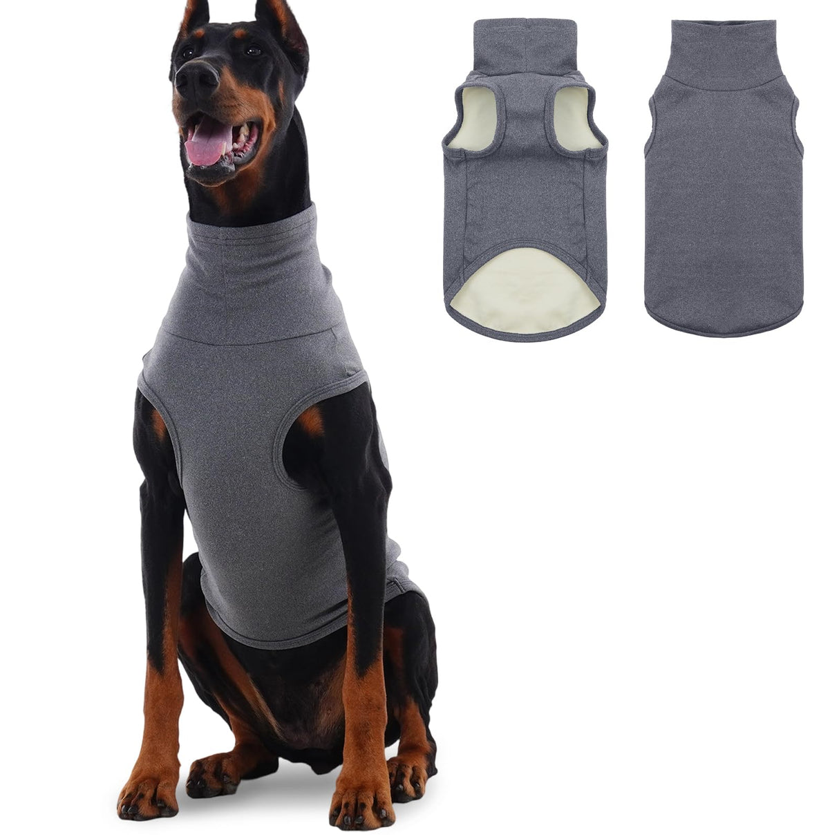 ROZKITCH Dog Sweaters Soft Fleece Pullover Sweatshirt Pajamas, Turtleneck Warm Pet Cold Weather Jacket Stretchy Vest Jumpsuit Apparel Outfit Clothes for Small Medium Large Dogs Walking Sleep Grey 3XL