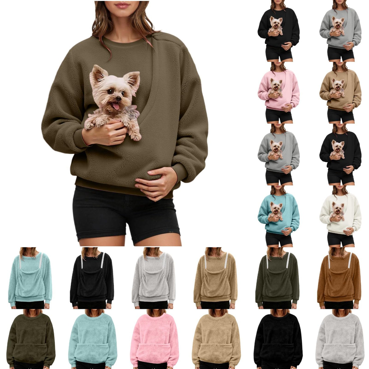 BJUTIR Kokopaws Pet Sling Sweatshirts For Women Long Sleeve Fleece Sharpa Kangaroo Pouch Hoodie For Dogs Pet Carrier Pullover Animal Holder Tops Brown,S