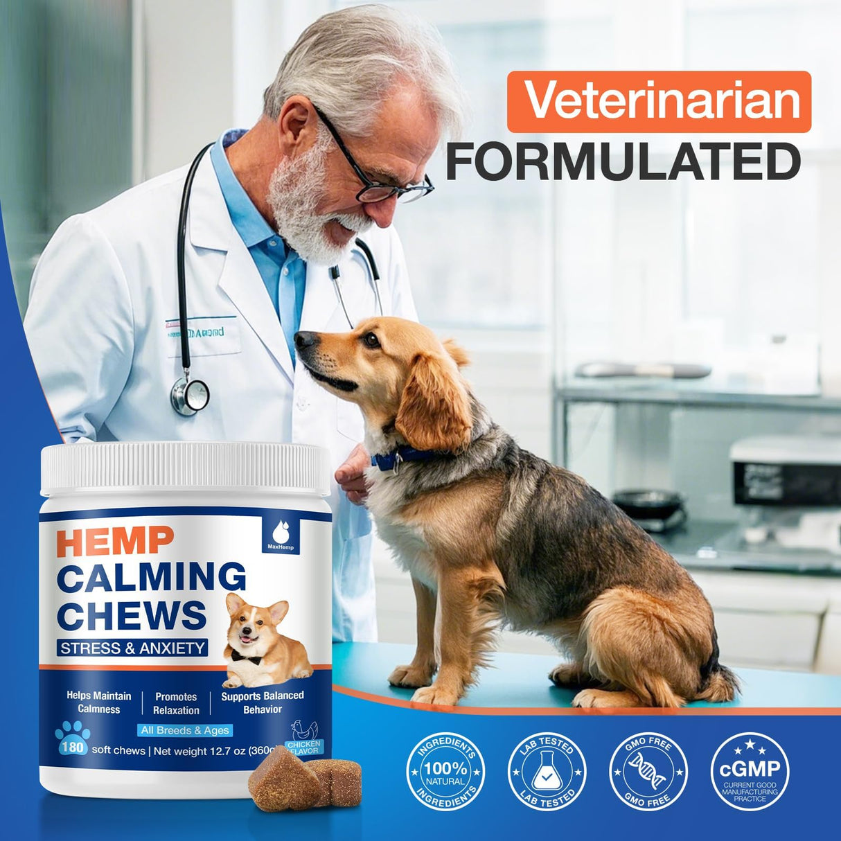 MaxHemp Calming Chews for Dogs - Advanced Hemp Dog Calming Chews- Anxiety Relief Treats for Composure, Separation, Barking, Thunderstorms, Stress Relief - Hiр and Jоint Supplement -180 Soft Treats