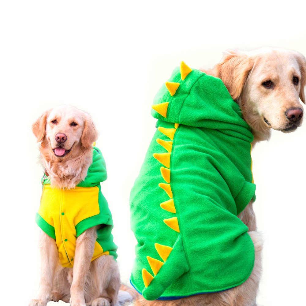 FLAdorepet Funny Halloween Large Dog Dinosaur Costume Outfits,Dog Pajamas Hoodie Winter Warm Pet Clothes Coat for Golden Retriever Pitbull (5XL, Green)