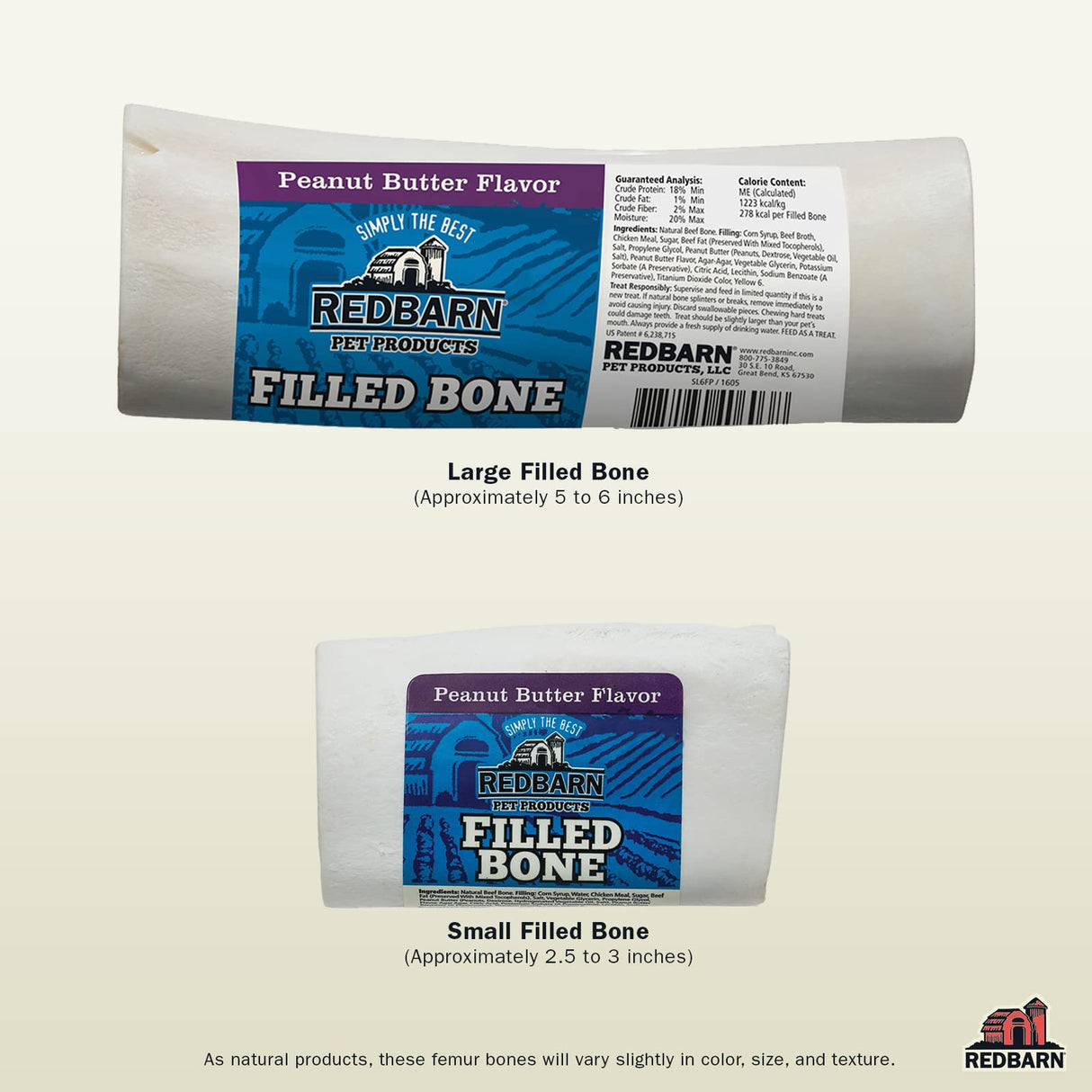 Redbarn Pet Products Small Filled Dog Bones, Peanut Butter Flavor - Long Lasting Stuffed Femur Chew Treat Made in USA - 4 Count - Packaging May Vary