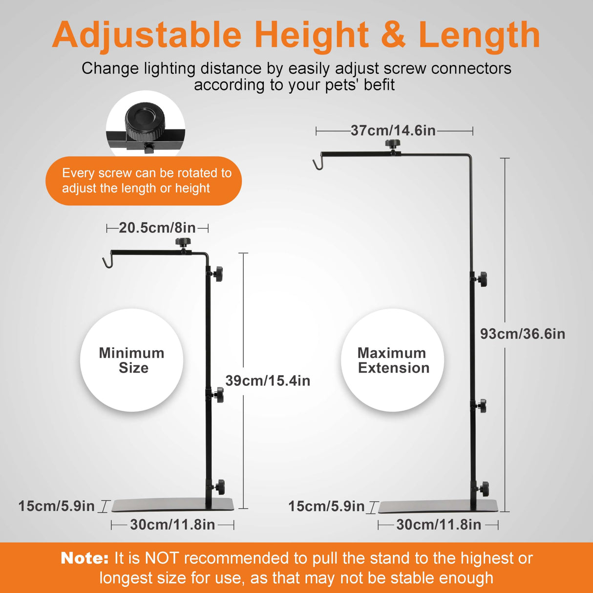 Simple Deluxe Reptile Light Stand Adjustable 15-36.6 inch Floor Lamp Holder, Metal Bracket for Reptile Tank & Terrarium Heating Light